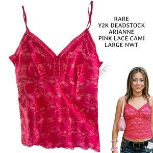 Y2K‎ DEADSTOCK RARE PINK LACE TRIM ARIANNE CAMI LARGE NWT